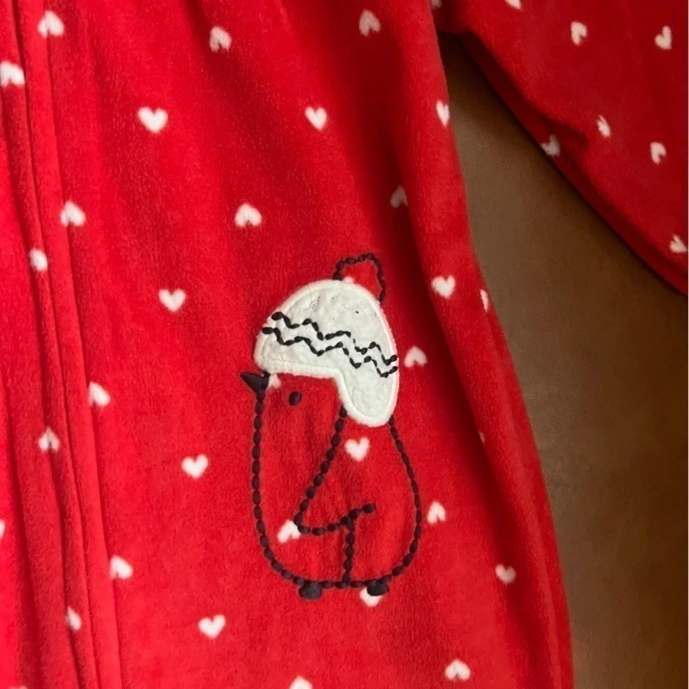 Carter's Child of Mine 12m Baby Girl Red Hearts Penguin One Piece warm Jumpsuits